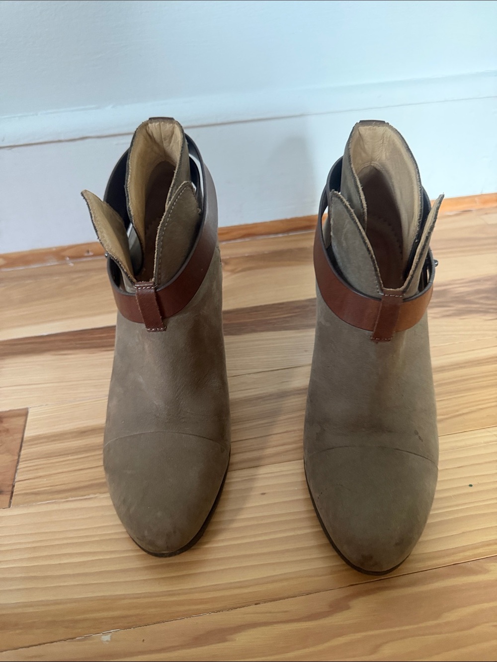 rag & bone Taupe Suede Ankle Boots with Brown Strap